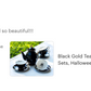 Black Gold Scallop Teapot + 4 Arsenic Skull Tea Cup and Saucer Sets