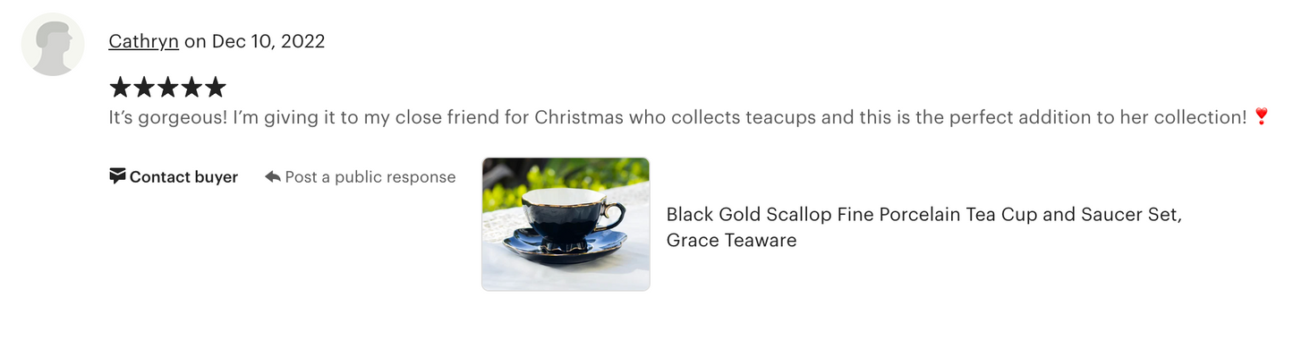 Black Gold Scallop Fine Porcelain Tea Cup and Saucer