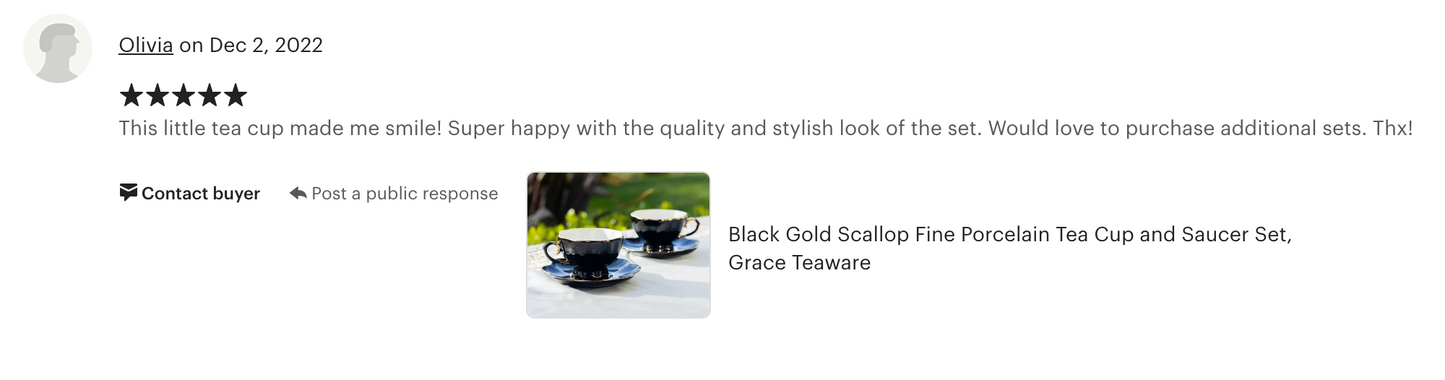 Black Gold Scallop Fine Porcelain Tea Cup and Saucer