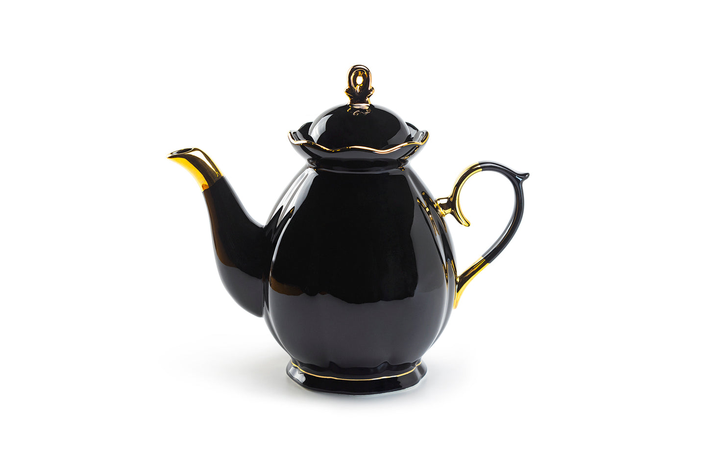 Grace Teaware Black Gold Scallop Fine Porcelain Teapot