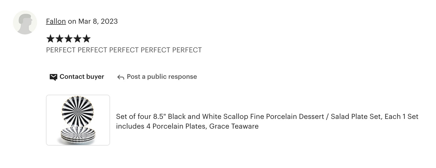 Black and White Stripe Scallop Fine Porcelain Dessert/Dinner Plate