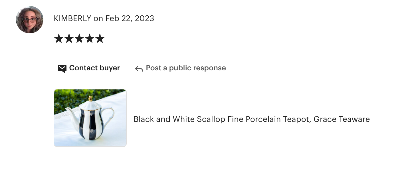Black and White Scallop Fine Porcelain Teapot