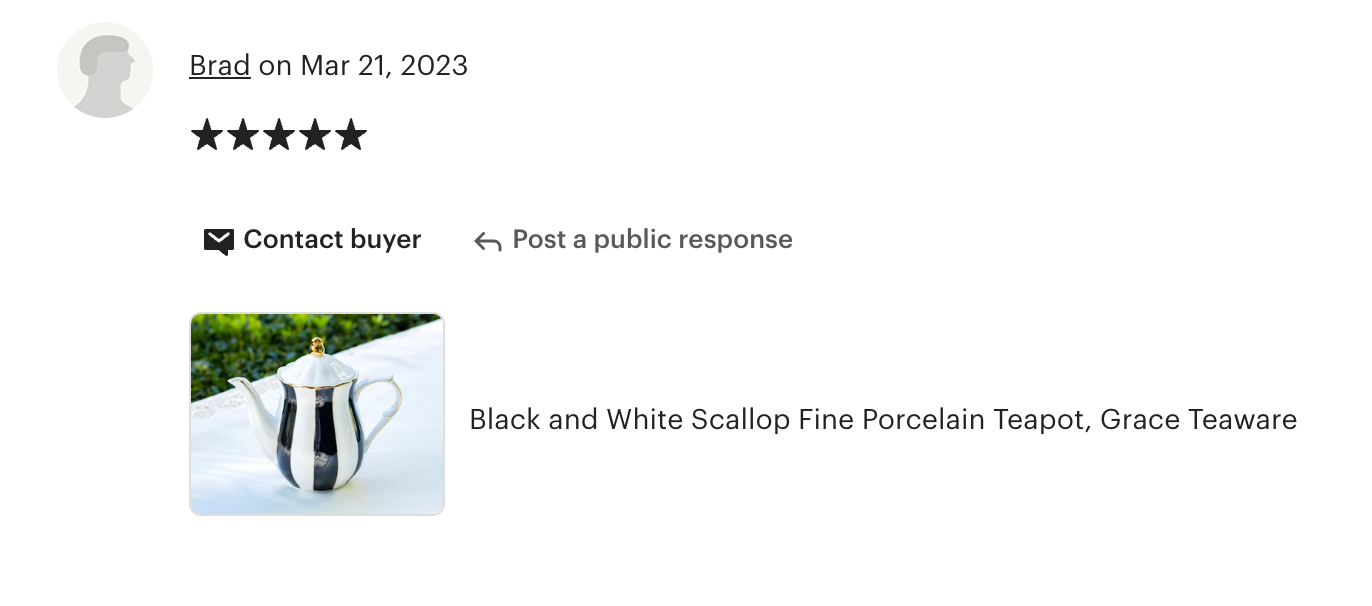 Black and White Scallop Fine Porcelain Teapot