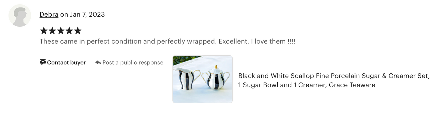 Black and White Scallop Fine Porcelain Sugar & Creamer Set
