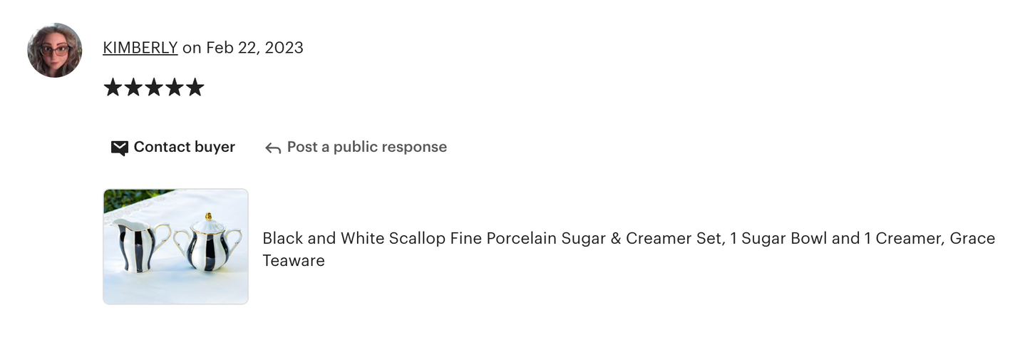 Black and White Scallop Fine Porcelain Sugar & Creamer Set