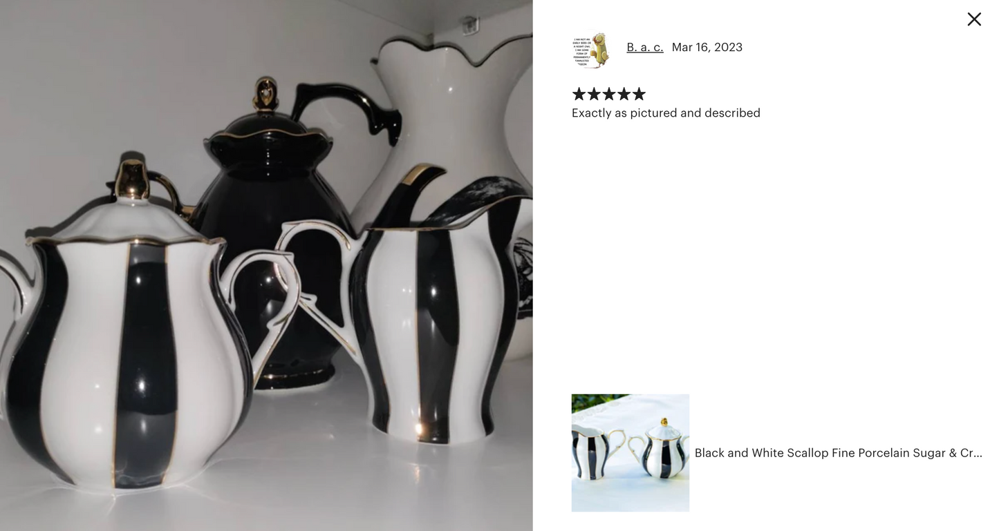 Black and White Scallop Fine Porcelain Sugar & Creamer Set