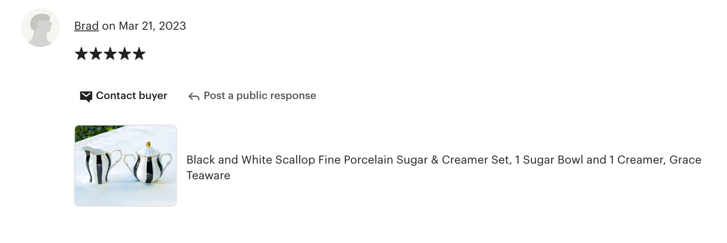 Black and White Scallop Fine Porcelain Sugar & Creamer Set