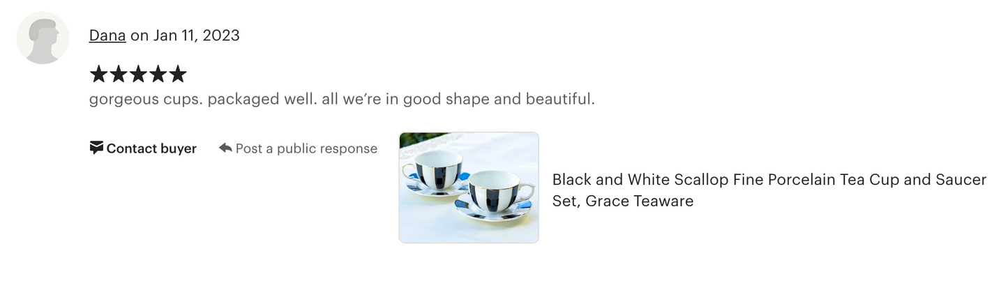 Black and White Scallop Fine Porcelain Tea Cup and Saucer