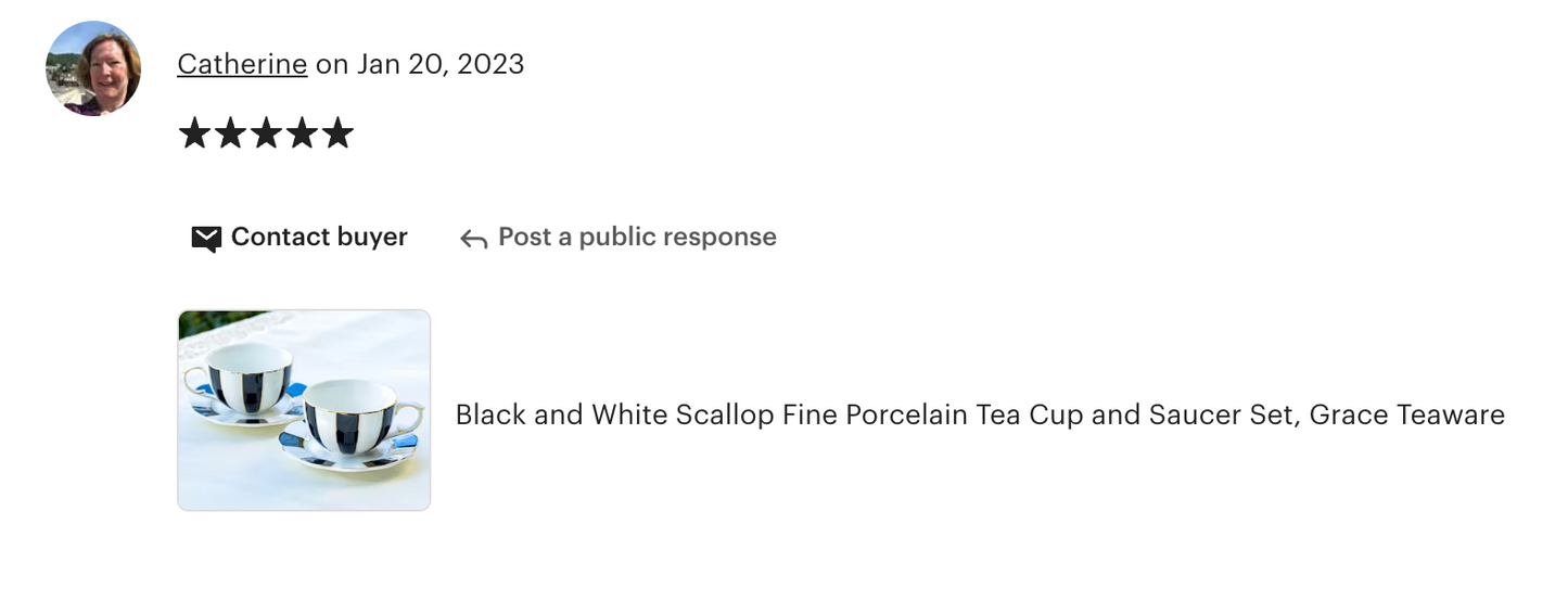 Black and White Scallop Fine Porcelain Tea Cup and Saucer