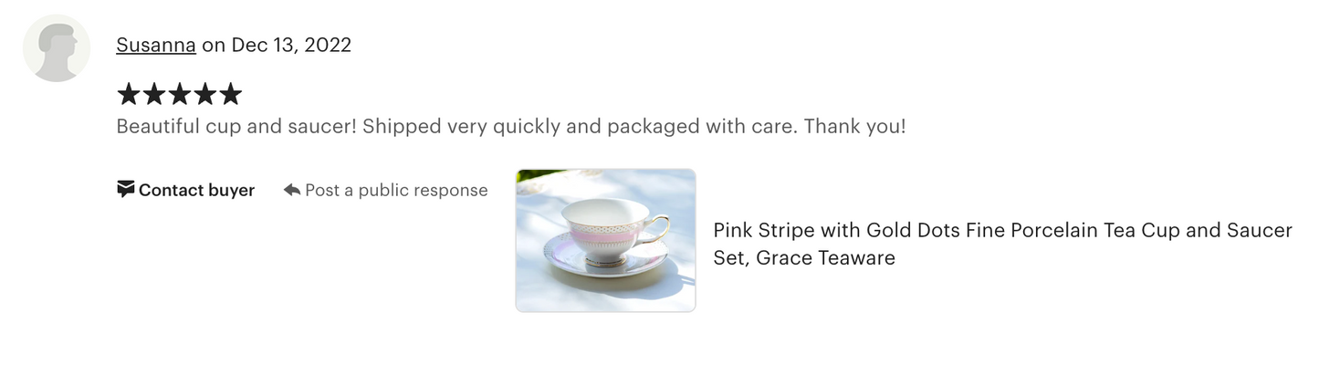 Pink Stripe with Gold Dots Fine Porcelain Tea Cup and Saucer