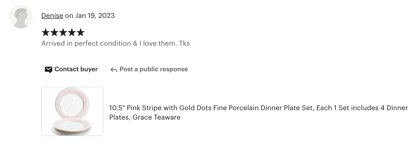 Pink Stripe with Gold Dots Fine Porcelain Dessert/Dinner Plate