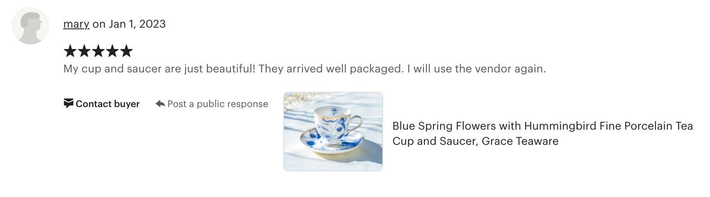 Blue Spring Flowers with Hummingbird Fine Porcelain Tea Cup and Saucer