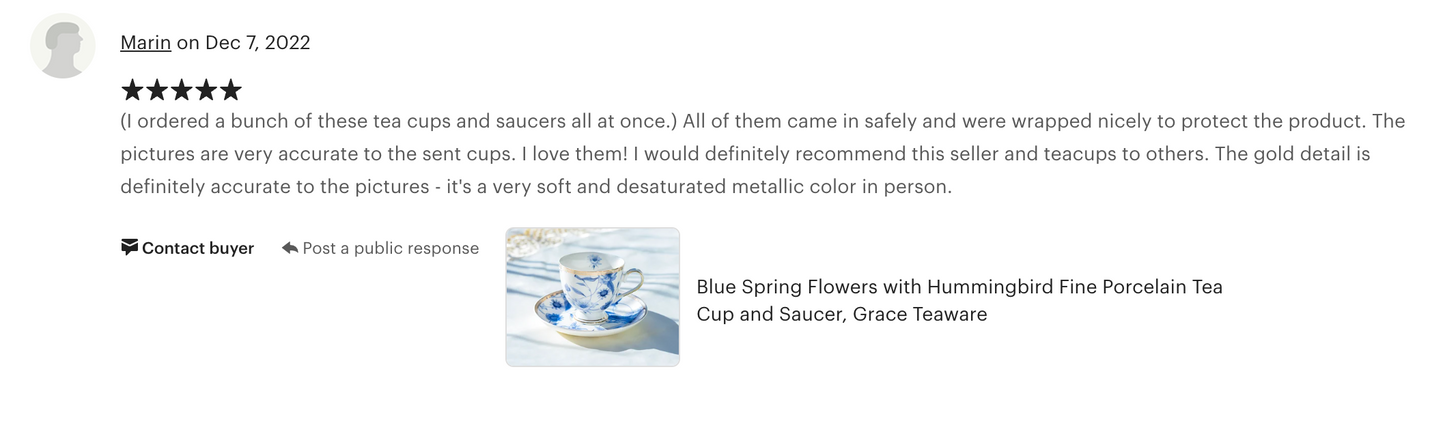 Blue Spring Flowers with Hummingbird Fine Porcelain Tea Cup and Saucer