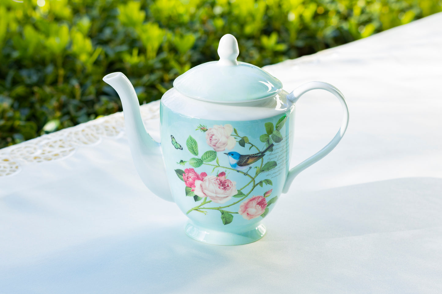 Gracie Bone China Blue Jay Rose Garden Bone China Teapot