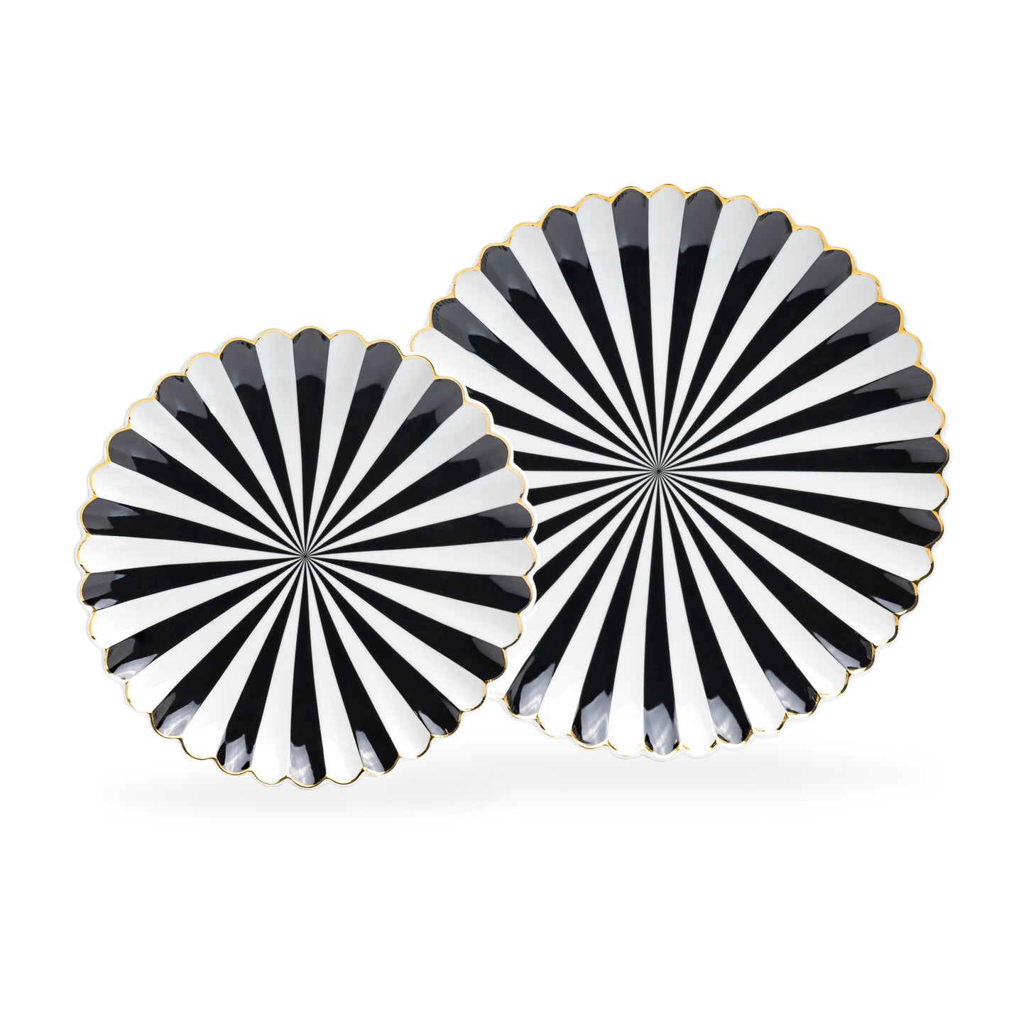 Grace Teaware Black and White Scallop Fine Porcelain Dessert / Dinner Plate