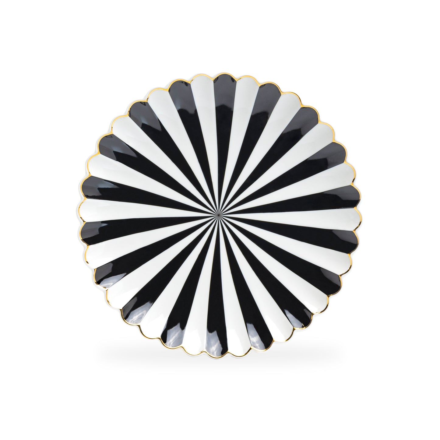 Black and White Stripe Scallop Fine Porcelain Dessert/Dinner Plate
