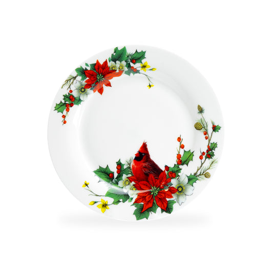 Stechcol Gracie Bone China 7.5" Cardinal Poinsettia Bone China Dessert Plate