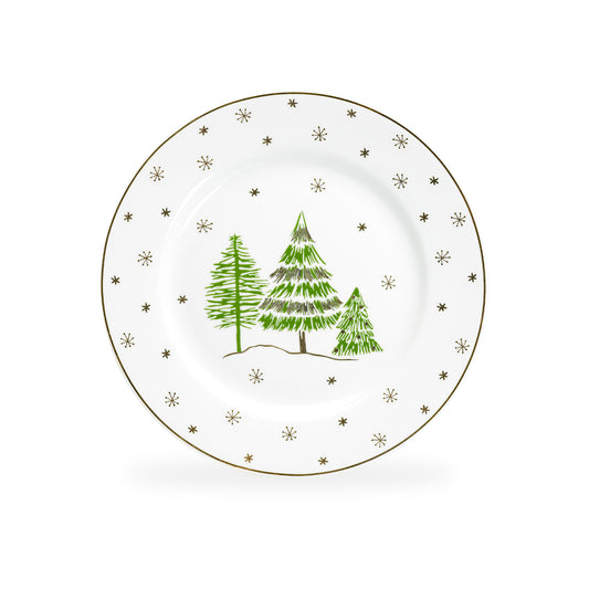 Grace Teaware 8" Christmas Pine Trees Fine Porcelain Salad / Dessert Plate