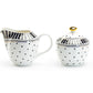 Grace Teaware Black Josephine Stripes and Dots Fine Porcelain Sugar and Creamer Set