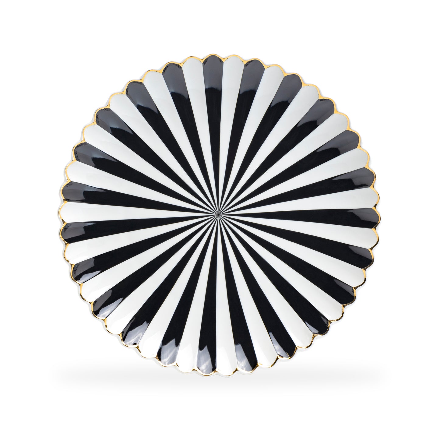 Black and White Stripe Scallop Fine Porcelain Dessert/Dinner Plate