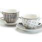 Grace Teaware Black Josephine Stripes and Dots Fine Porcelain Cup and Saucer  Set