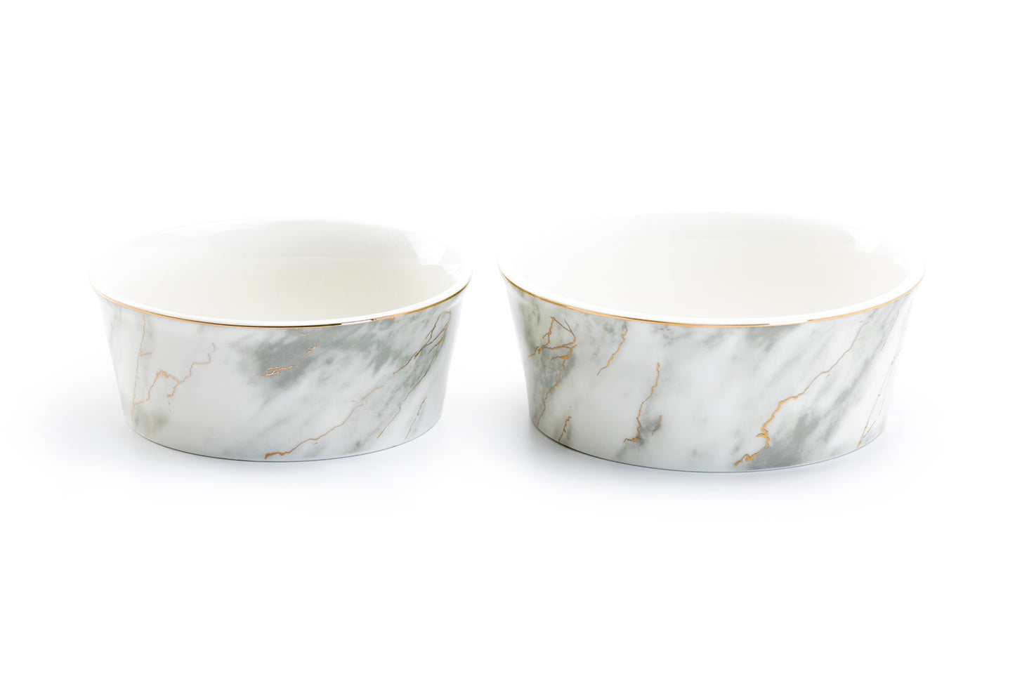 Fido's Diner Gray Marble Gold Fine Porcelain Pet Bowl