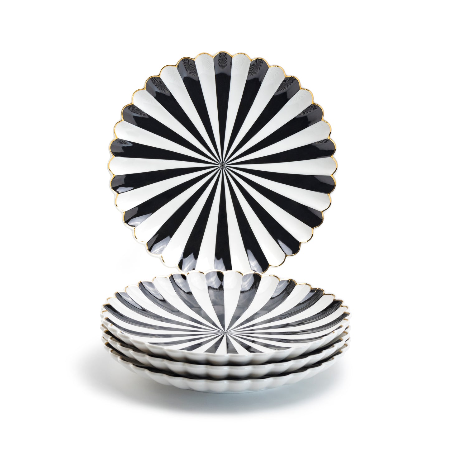 Grace Teaware Black and White Scallop Fine Porcelain Dessert / Salad Plate Set of 4