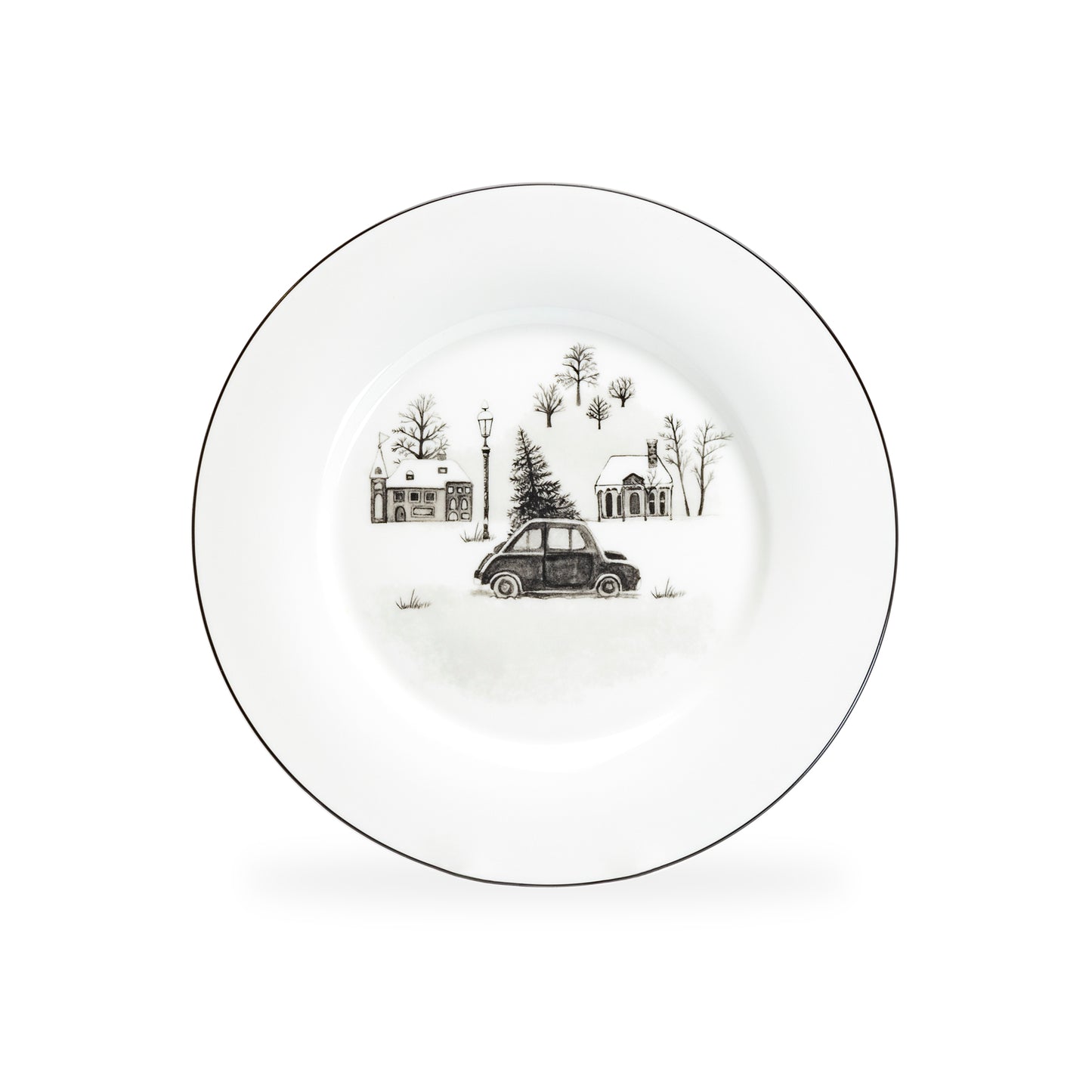 Stechcol Gracie Bone China 7.5" Winter Wonderland Christmas Tree Car Bone China Dessert Plate