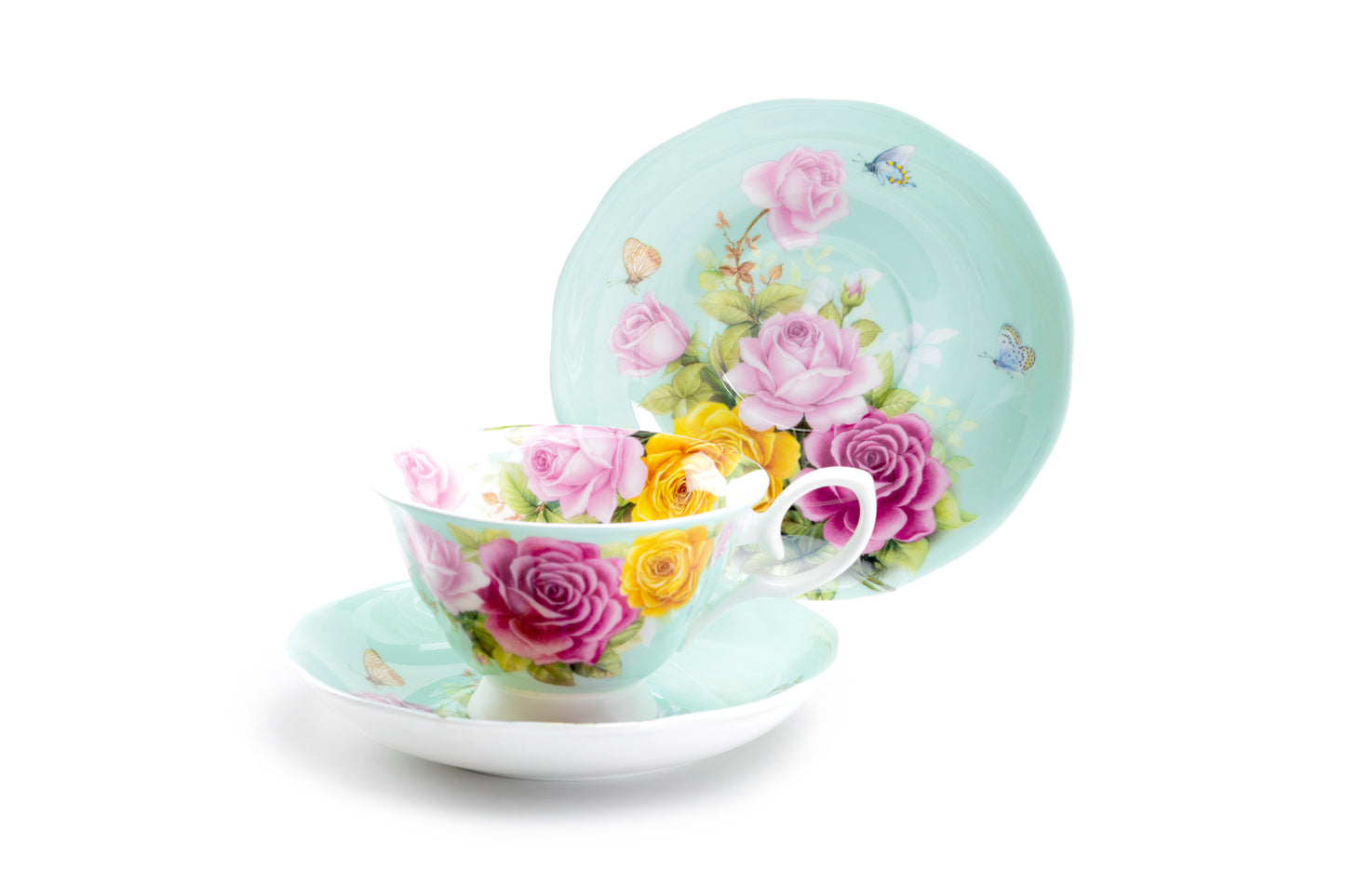 Stechcol Gracie Bone China Rose Bouquet Mint Tea Cup and Saucer Set of 1