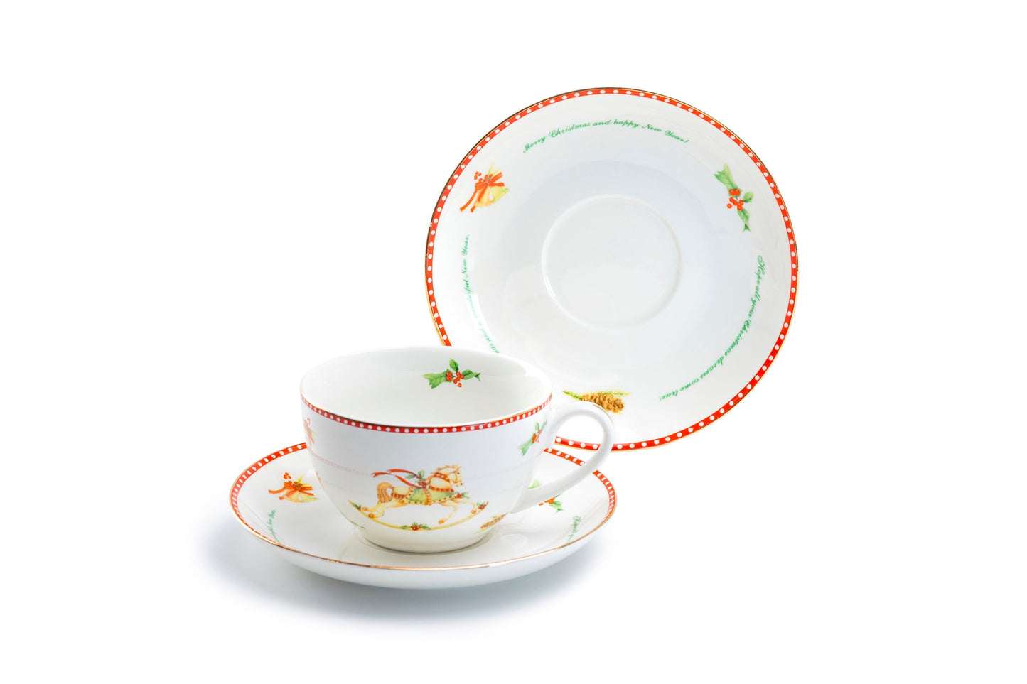Grace Teaware Christmas Rocking Horse Fine Porcelain Tea Cup and Saucer Set