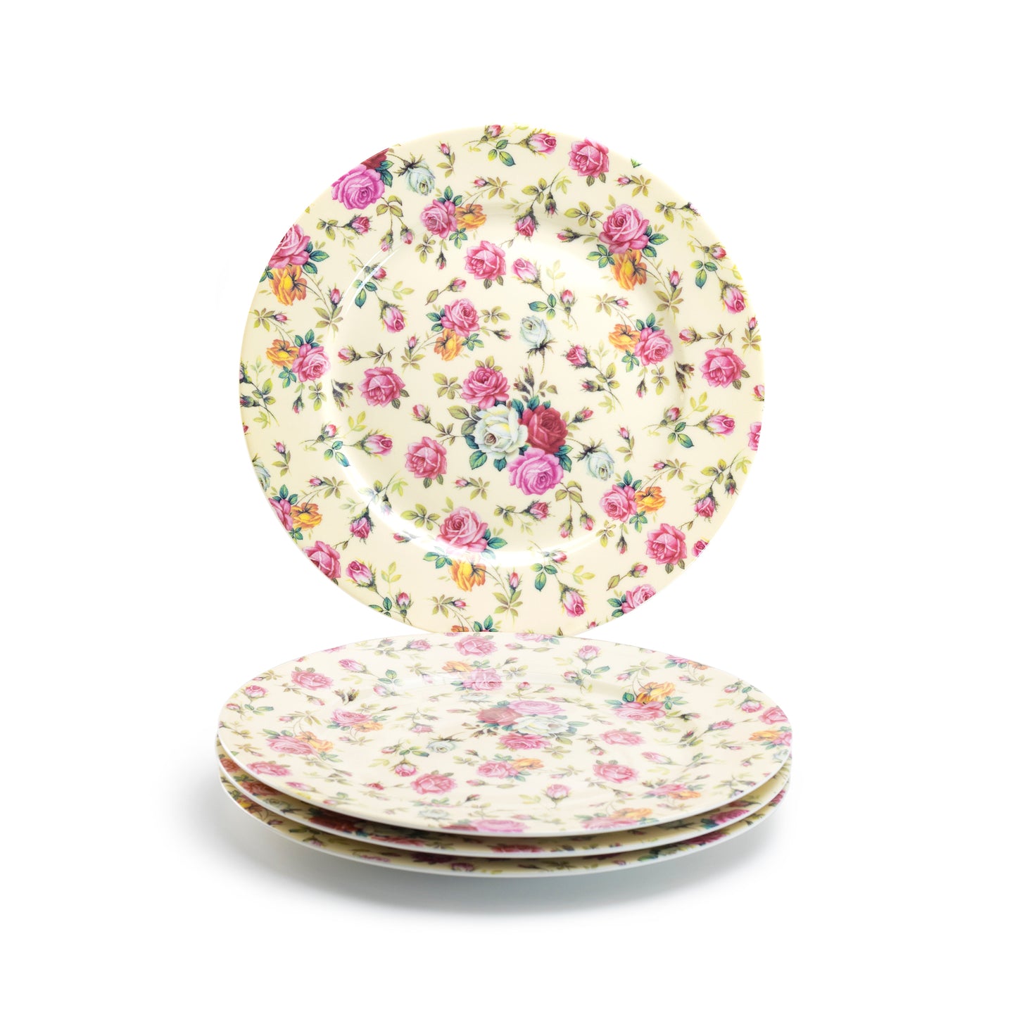 Grace Teaware 8" Cream Cottage Rose Chintz Dessert Plate Set of 4