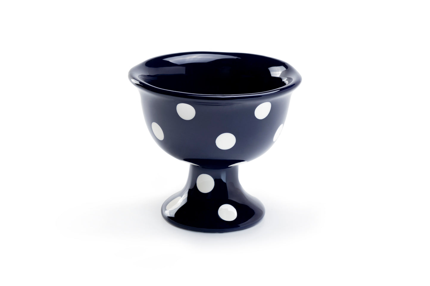 Terramoto Ceramic Polka Dots Navy Blue Footed Ice Cream Bowl