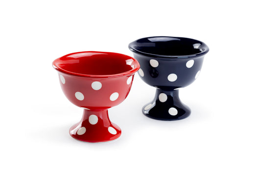 Terramoto Ceramic Polka Dots American Red / Navy Blue Footed Ice Cream Bowl