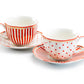 Grace Teaware Red Josephine Stripes and Dots Fine Porcelain Cup and Saucer Sets