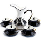 Potter's Studio Witches Brew Pitcher + 4 Black Cat Halloween Tea Cup and Saucer Sets