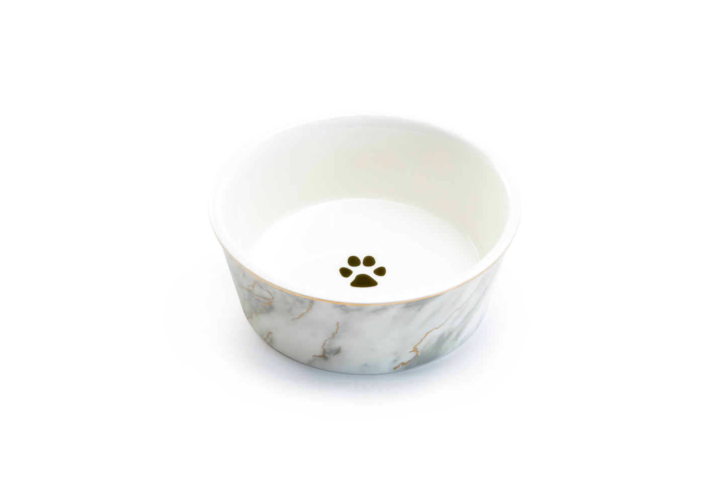 Gray Marble Gold Fine Porcelain Pet Bowl - 2 Sizes Available