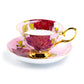 Stechcol Gracie Bone China Gold Pink Stem Rose Bone China Tea Cup and Saucer