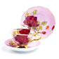 Stechcol Gracie Bone China Gold Pink Stem Rose Bone China Tea Cup and Saucer Set