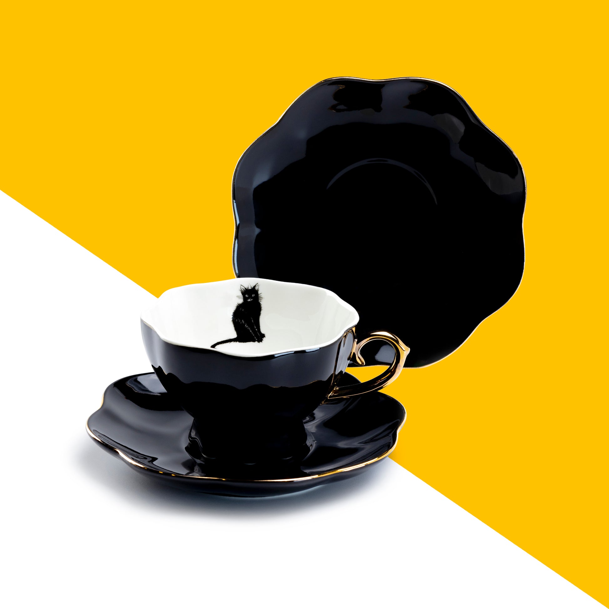 Black Cat Tea Cup and Saucer Set