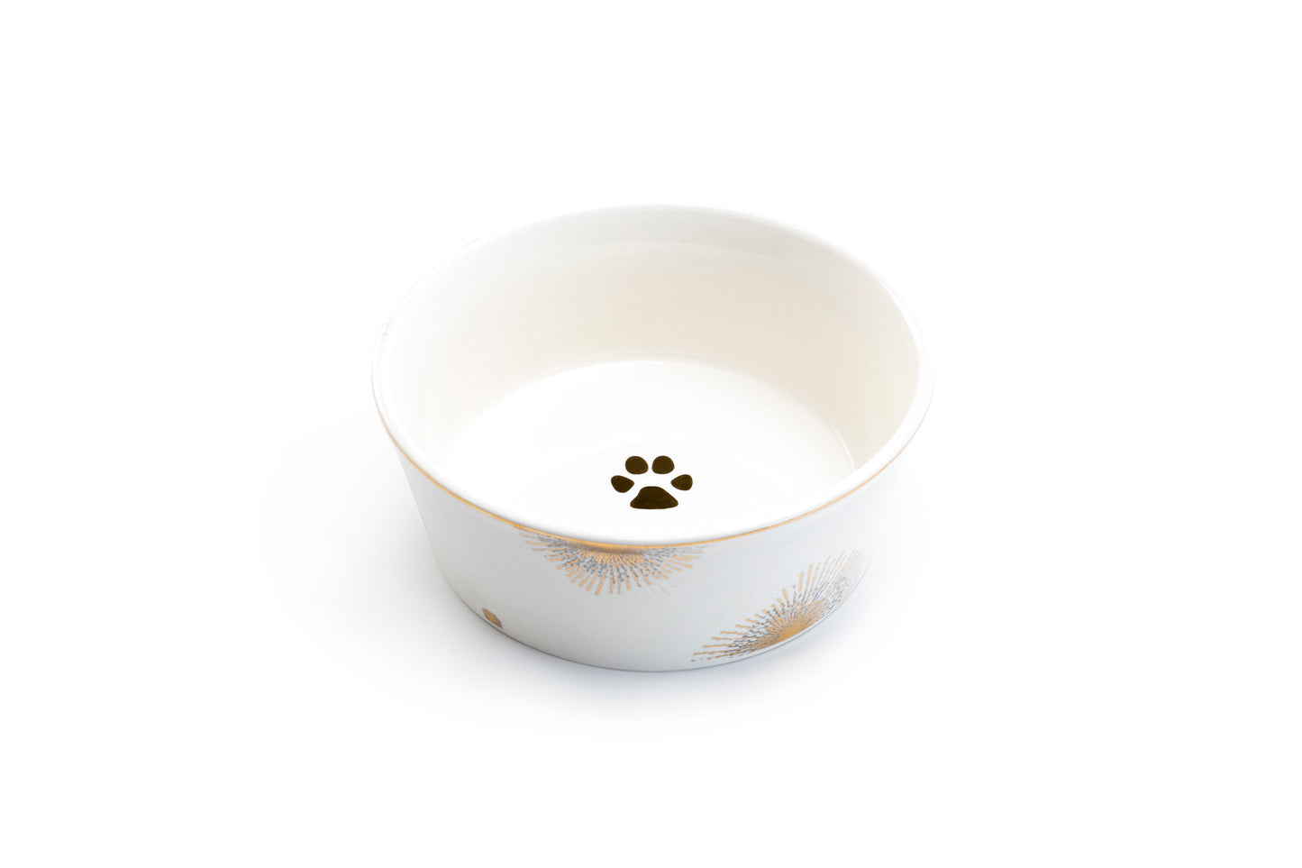 Silver Gold Sunburst Fine Porcelain Pet Bowl - 2 Sizes Available