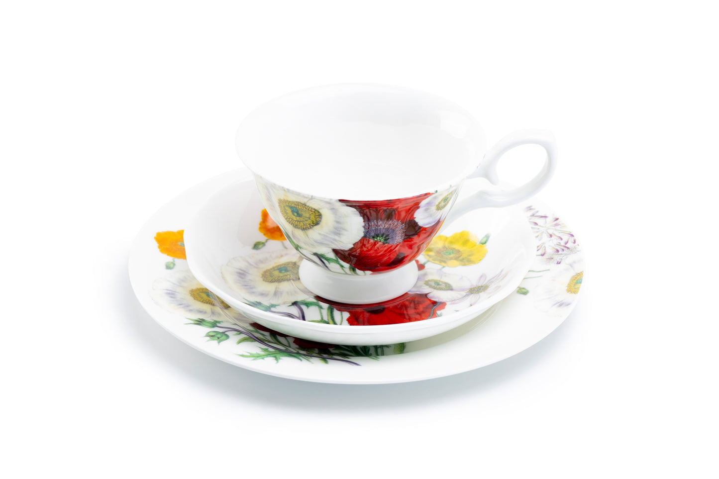 Stechol Gracie Bone China Poppy Field Bone China cup saucer dessert plate Trio Set