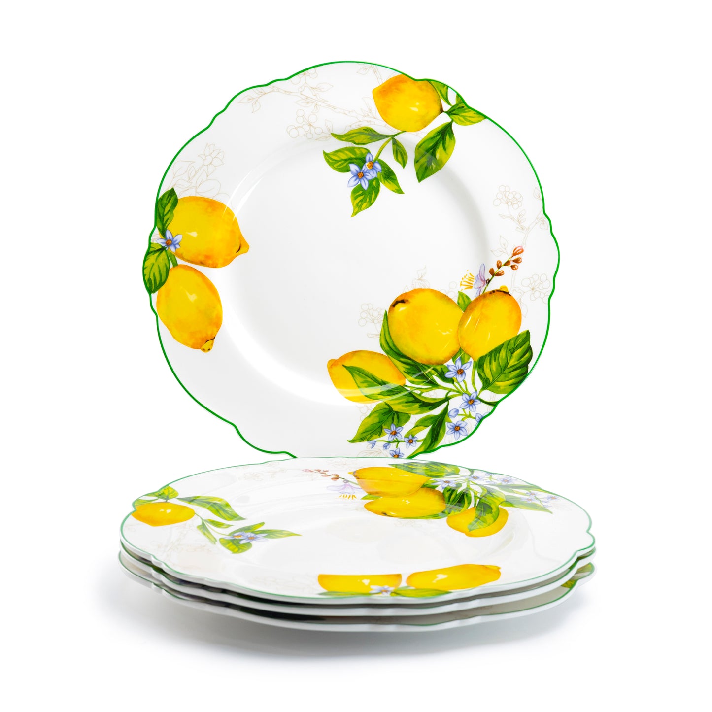 Grace Teaware Lemon Garden Fine Porcelain Dinner Plate set of 4