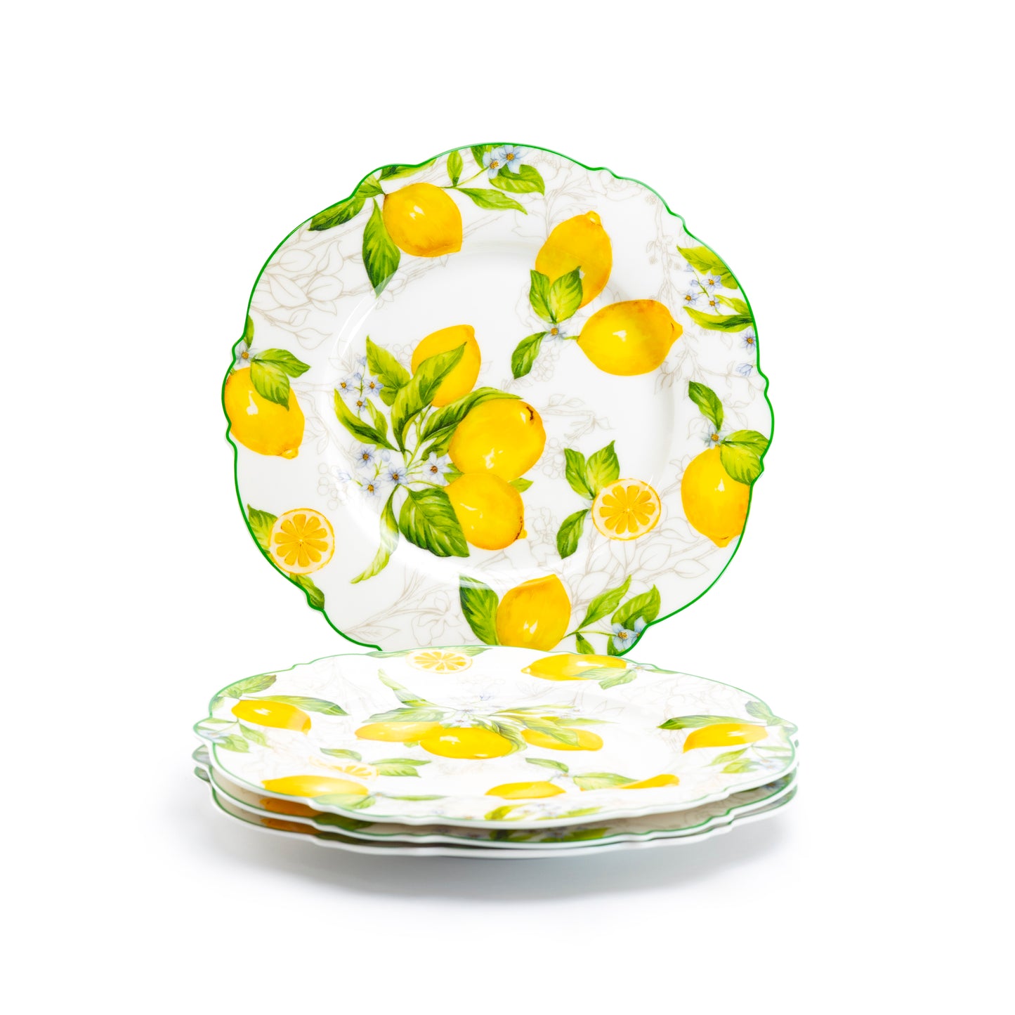 Grace Teaware Lemon Garden Fine Porcelain Dessert Plate set of 4