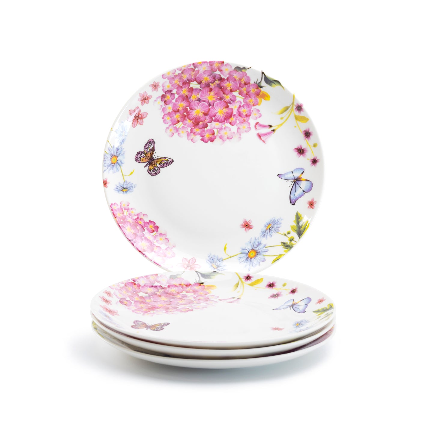 Grace Teaware Hydrangea with Butterflies Fine Porcelain Dessert Plate set of 4