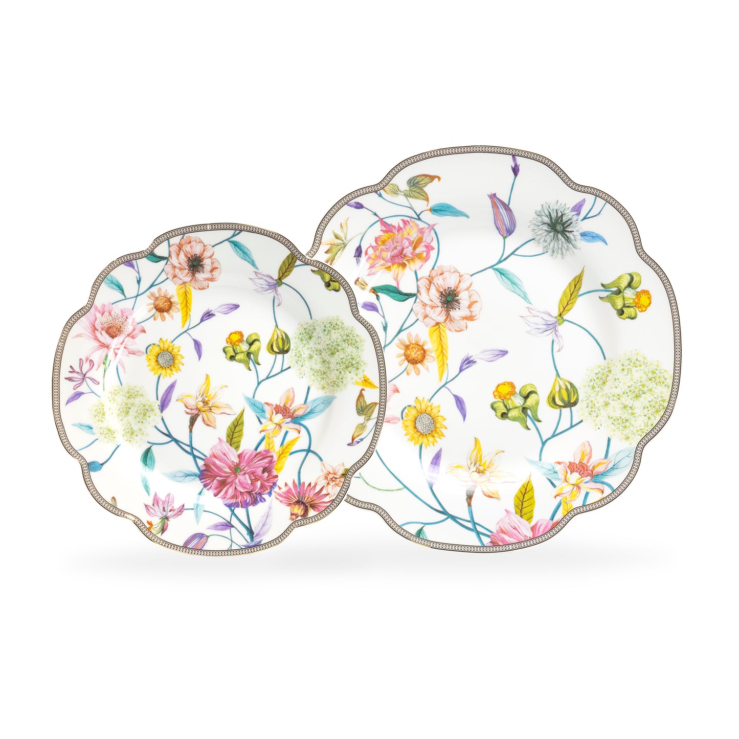 Spring Flowers with Hummingbird Fine Porcelain Fluted Cups Tea Set