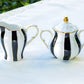 Grace Teaware Black and White Scallop Fine Porcelain Sugar & Creamer Set