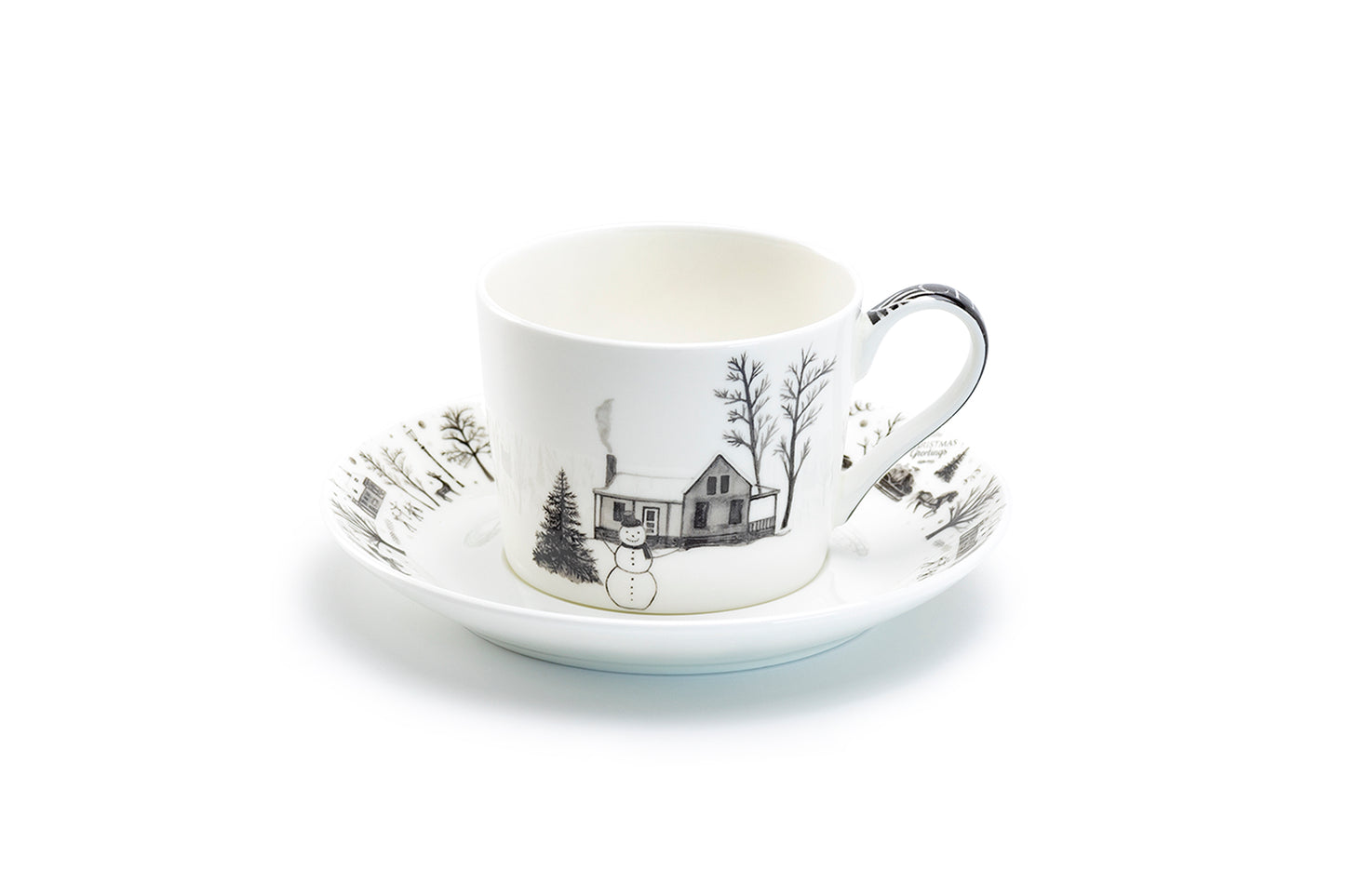 Stechcol Gracie Bone China Winter Wonderland Snowman Village Bone China Tea Cup and Saucer