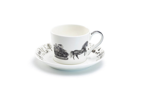 Stechcol Gracie Bone China Winter Wonderland Santa Carriage Bone China Tea Cup and Saucer