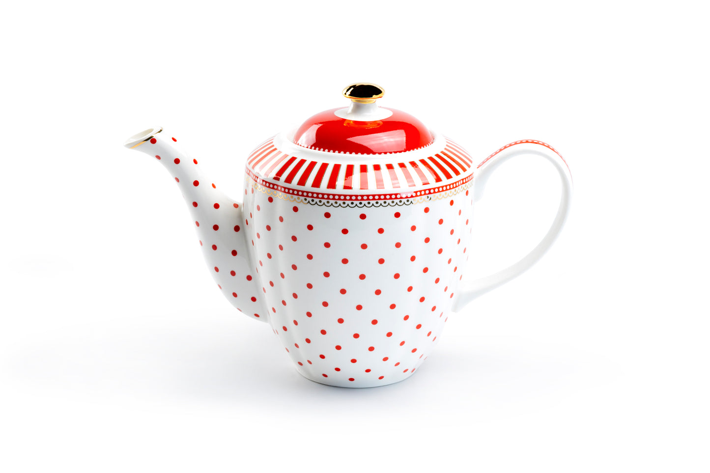 Grace Teaware Red Josephine Stripes and Dots Fine Porcelain Teapot