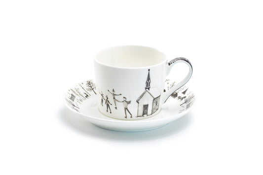 Stechcol Gracie Bone China Winter Wonderland Ski Village Bone China Tea Cup and Saucer
